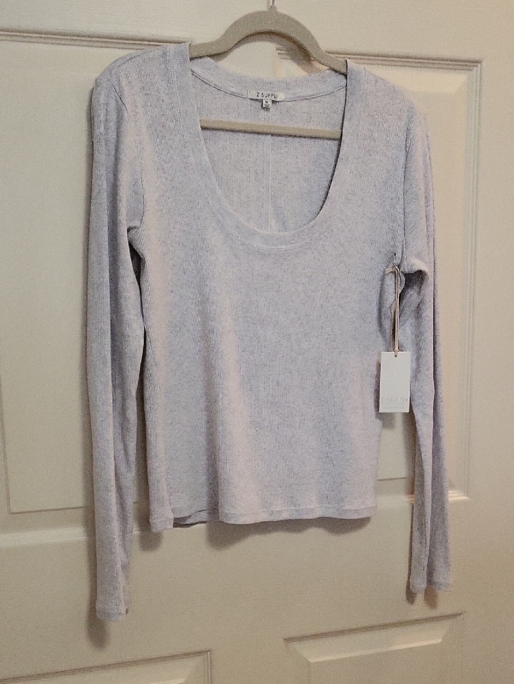 Z Supply Light Gray Scoop Neck Long Sleeve Top